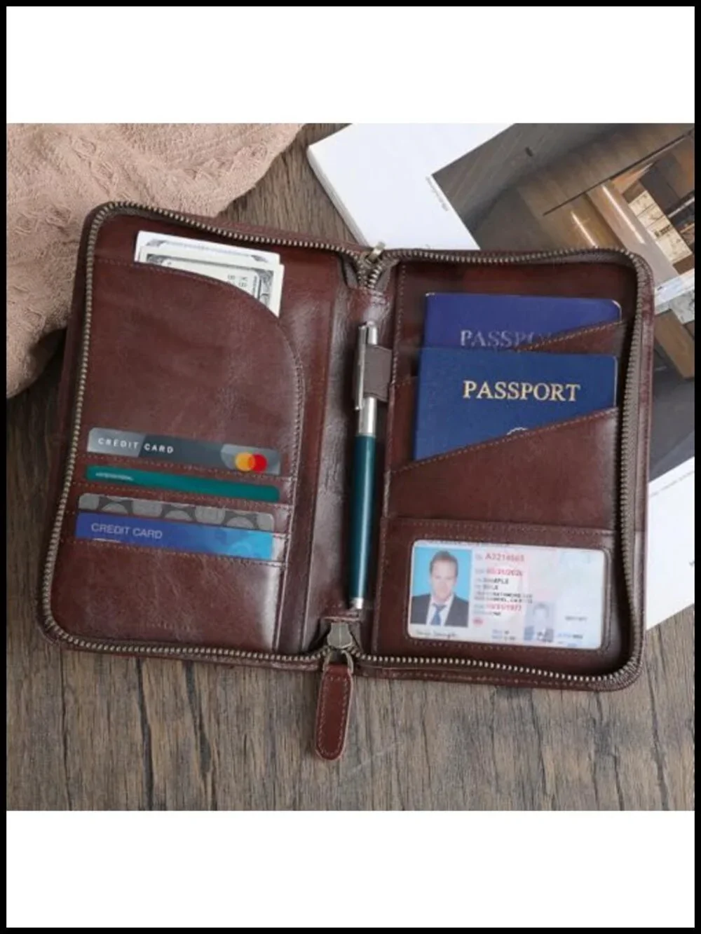 Full Grain Leather Passport Holder RFID Blocking Travel Document Organizer